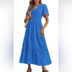 Blue Eyelet Maxi Dress S